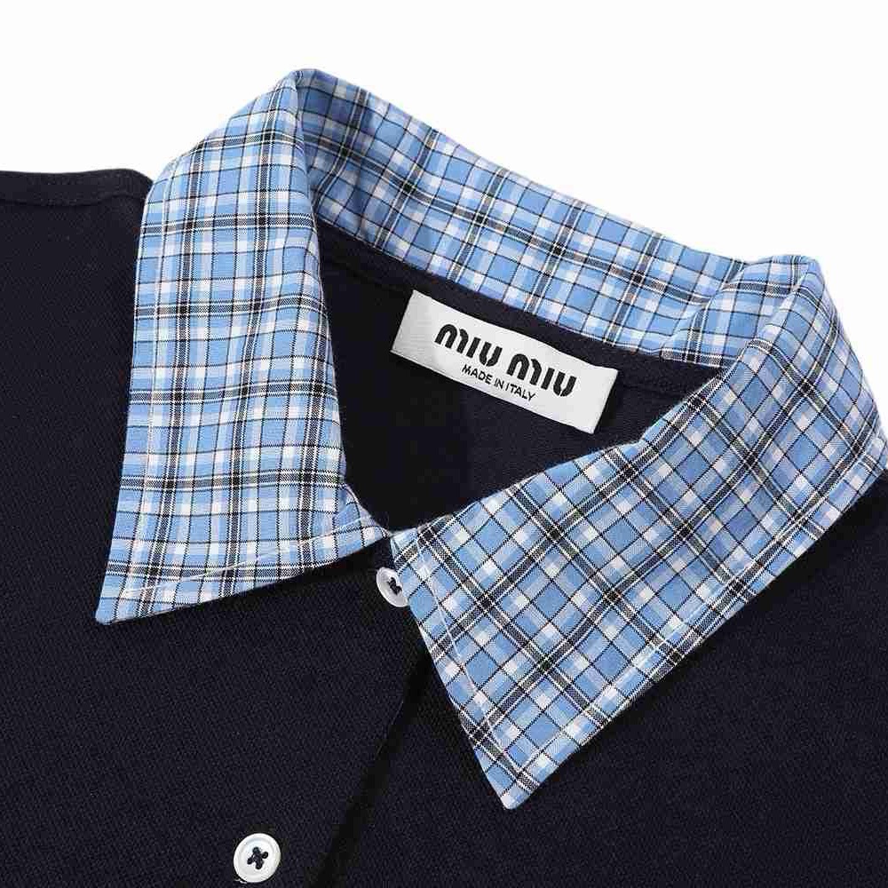 Miu Miu Women's Navy Blue Polo Collar Short-Sleeve T-Shirt - Picture 3 of 7